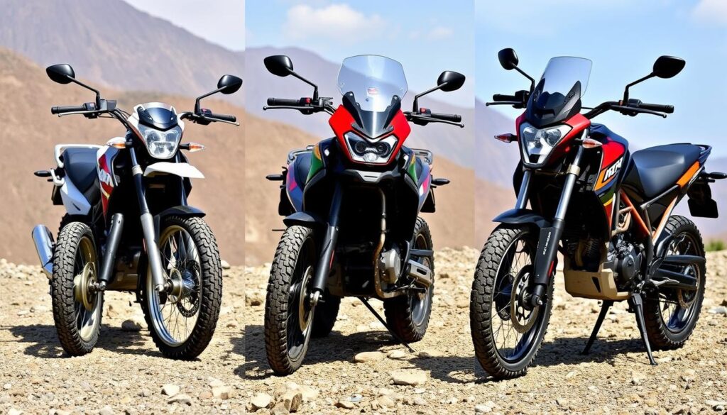 A comparison of different trekking bikes showing terrain adaptability features, highlighting the best bike for trekking in India 2025 A comparison of different trekking bikes showing terrain adaptability features, highlighting the best bike for trekking in India 2025