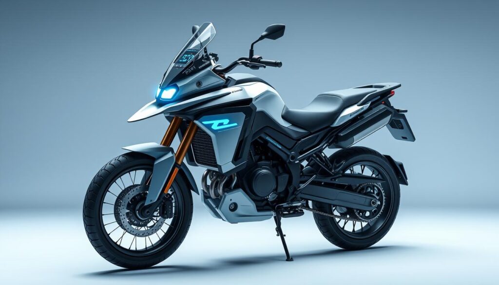 Futuristic electric adventure bike concept representing the future of trekking bikes in India 2025 Futuristic electric adventure bike concept representing the future of trekking bikes in India 2025