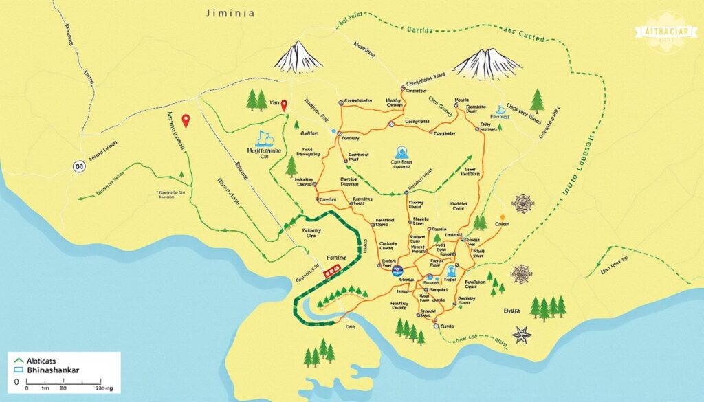 Image of a map showing the route to Bhimashankar base villages