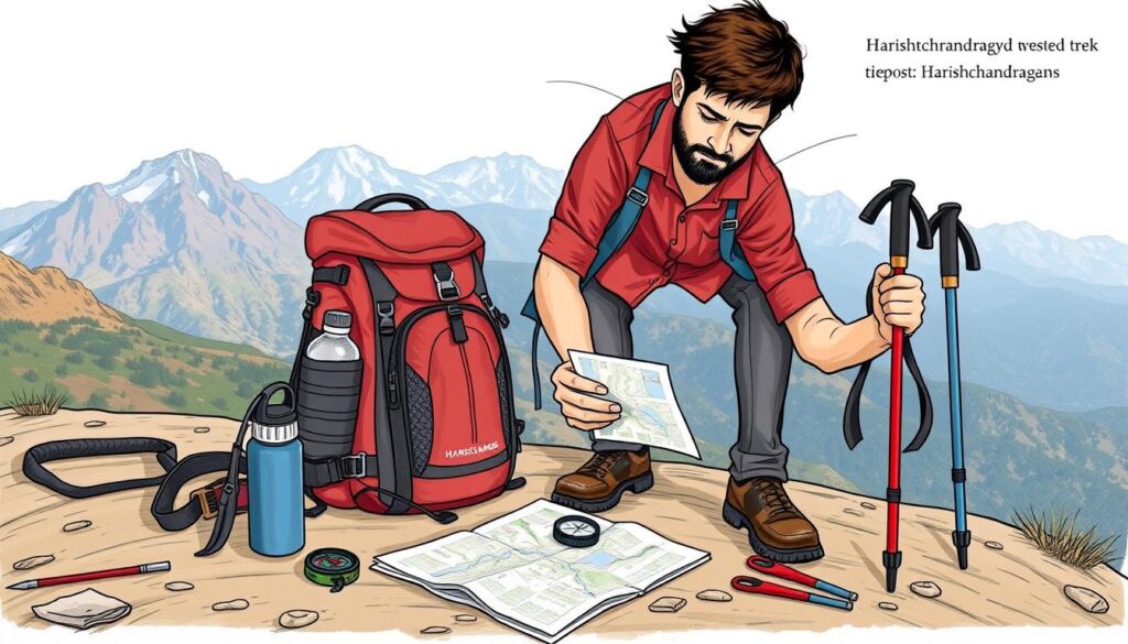 Image of a trekker packing essentials for Harishchandragad trek