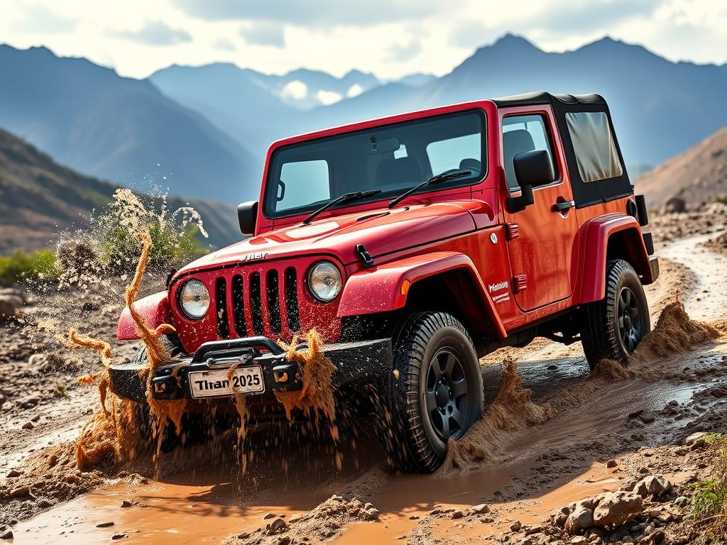 Mahindra Thar 2025 model off-roading in mountainous terrain Mahindra Thar 2025 model off-roading in mountainous terrain