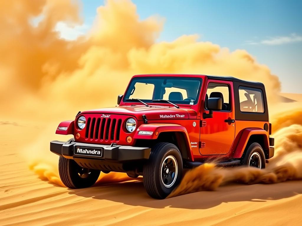 Mahindra Thar 4x4 off-road SUV in desert terrain Mahindra Thar 4x4 off-road SUV in desert terrain
