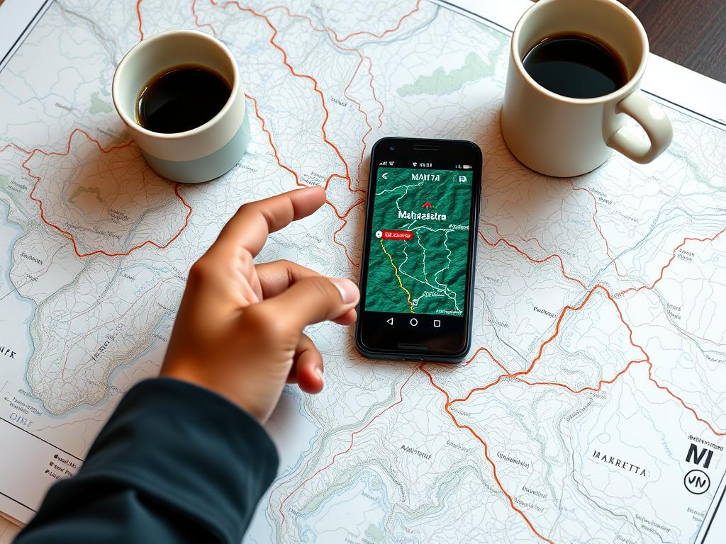 Route planning for Maharashtra trekking on a map Route planning for Maharashtra trekking on a map