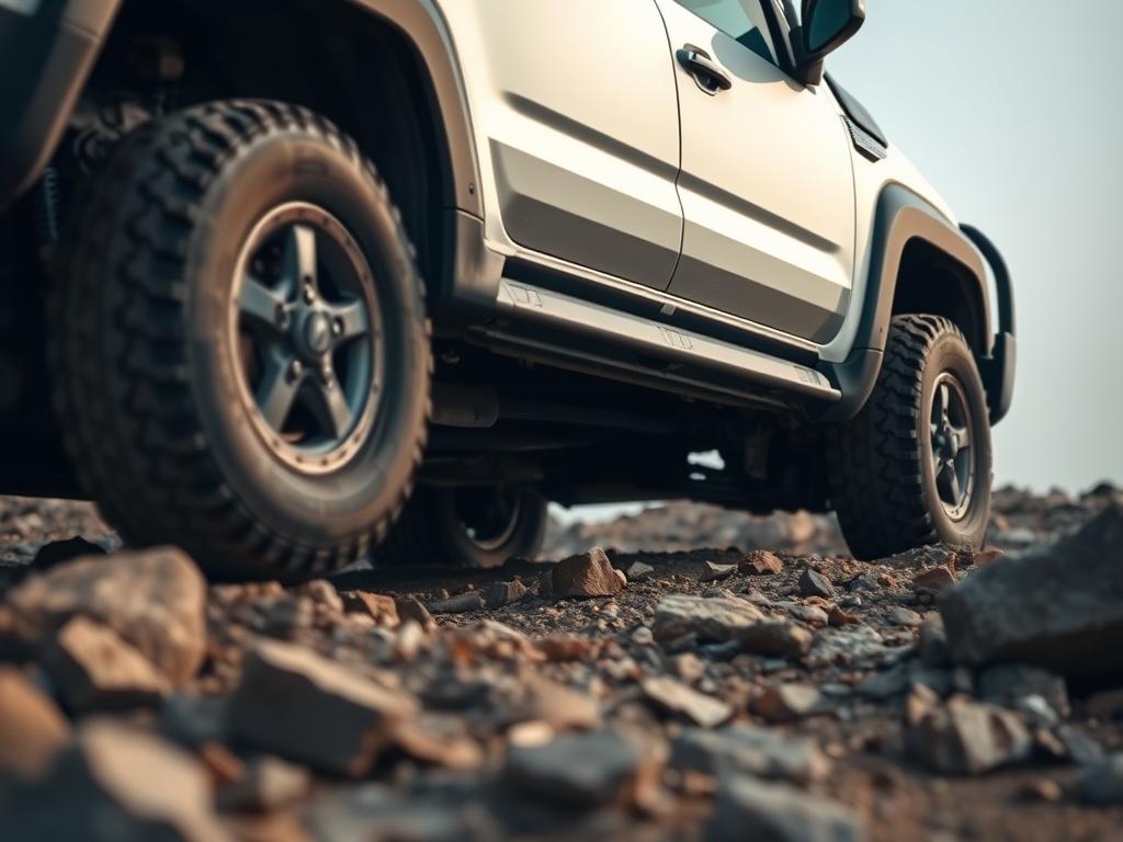 SUV with high ground clearance navigating rocky terrain in Maharashtra SUV with high ground clearance navigating rocky terrain in Maharashtra