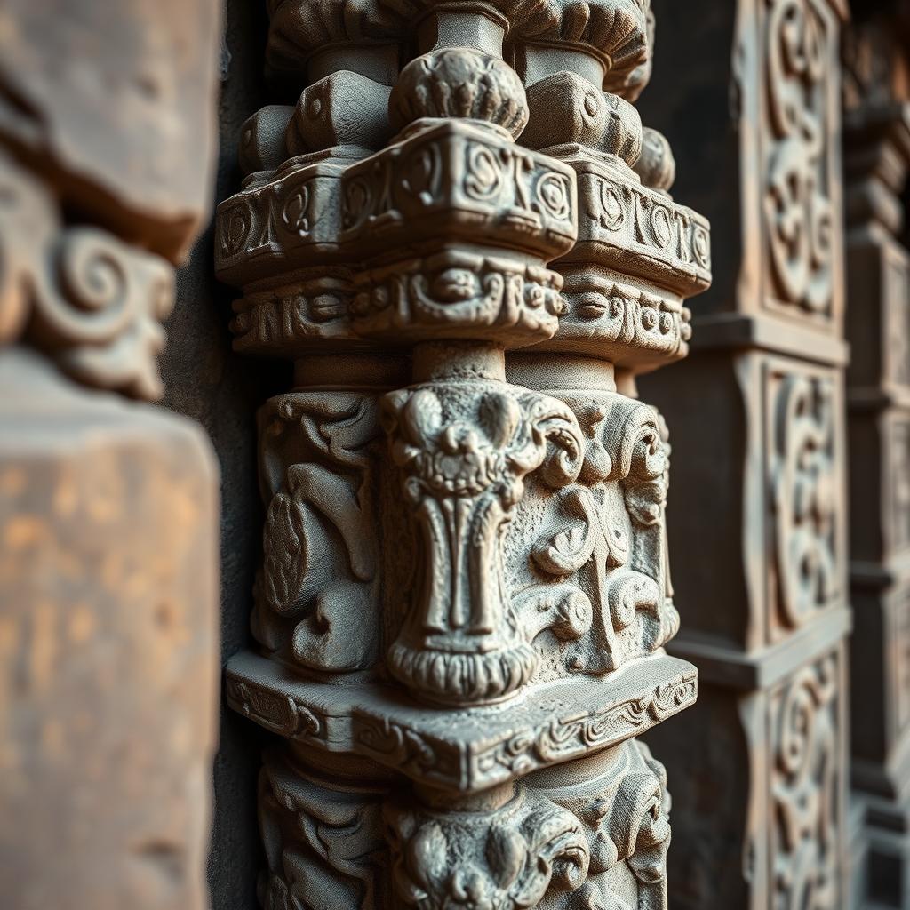 Stone carving detail from Ballarpur Fort in Maharashtra showing craftsmanship Stone carving detail from Ballarpur Fort in Maharashtra showing craftsmanship