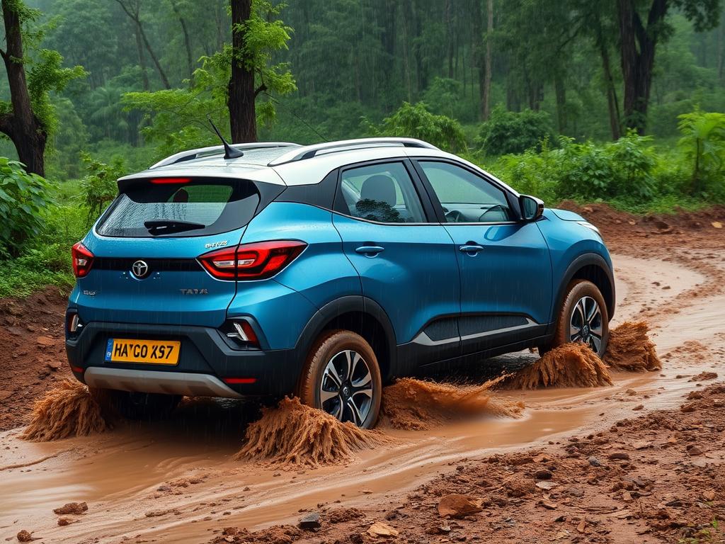 Tata Nexon navigating a muddy trail in Maharashtra Tata Nexon navigating a muddy trail in Maharashtra