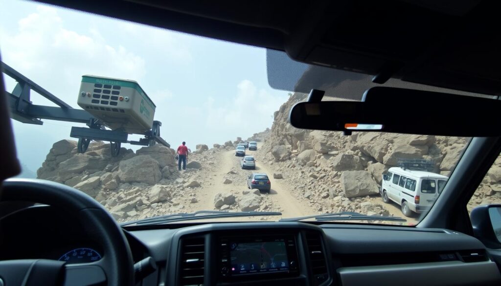 Vehicle with GPS and suspension upgrades on the way to Harishchandragad