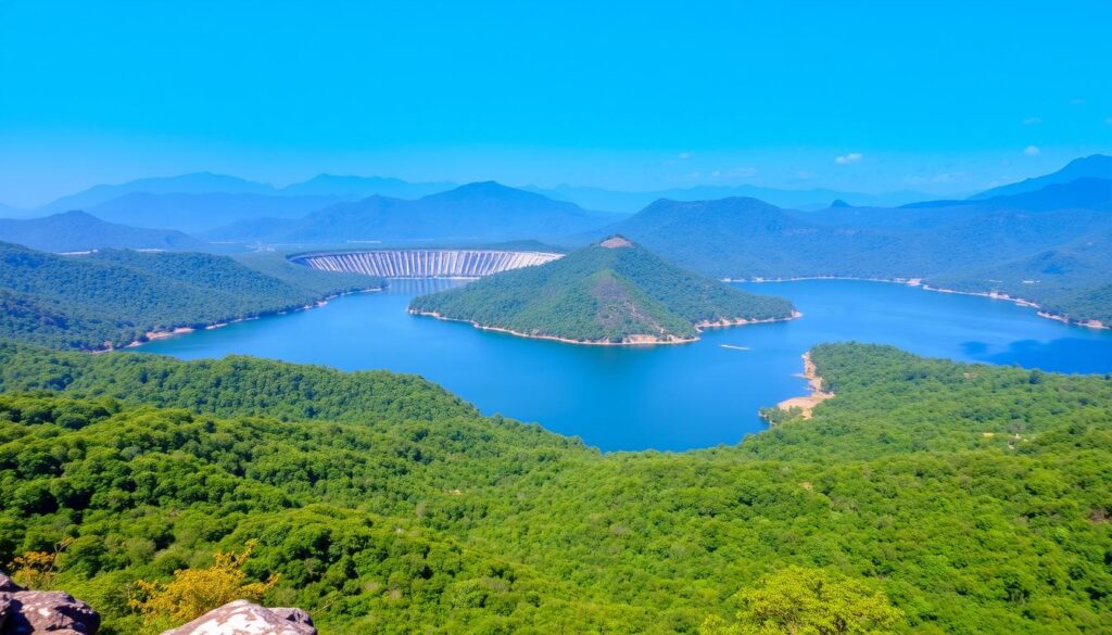 Breathtaking view of Koyna Dam backwaters from Jungli Jaigad Fort Breathtaking view of Koyna Dam backwaters from Jungli Jaigad Fort