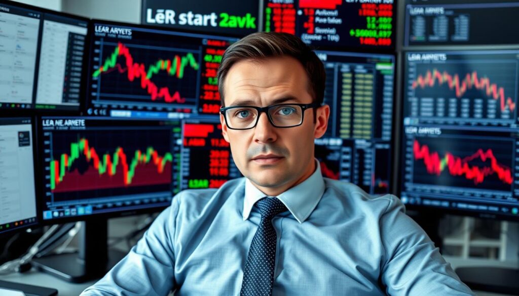 Business analyst examining Lear Corporation stock charts and financial data Business analyst examining Lear Corporation stock charts and financial data