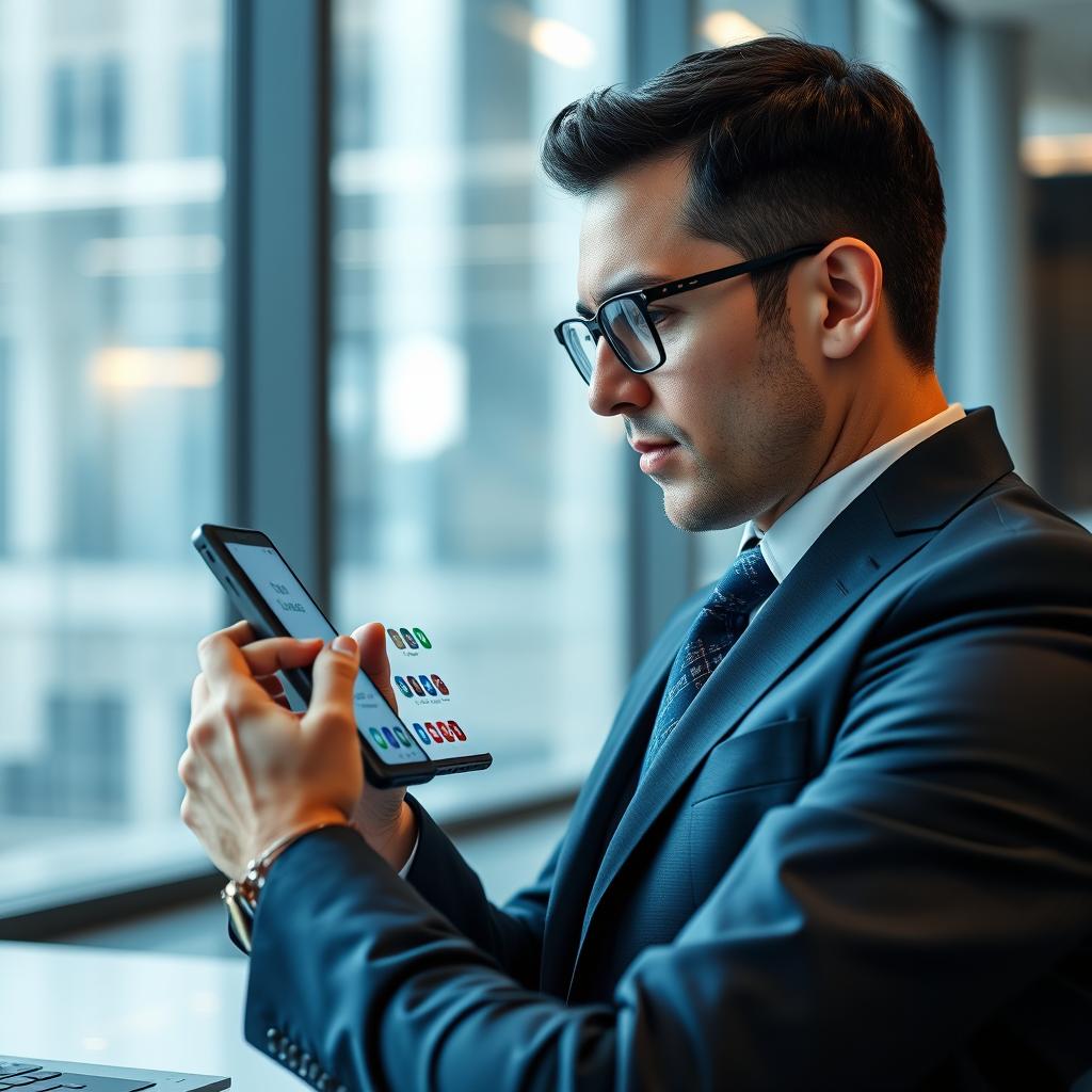 Business professional using Galaxy Z Fold 7 for multitasking with multiple apps Business professional using Galaxy Z Fold 7 for multitasking with multiple apps