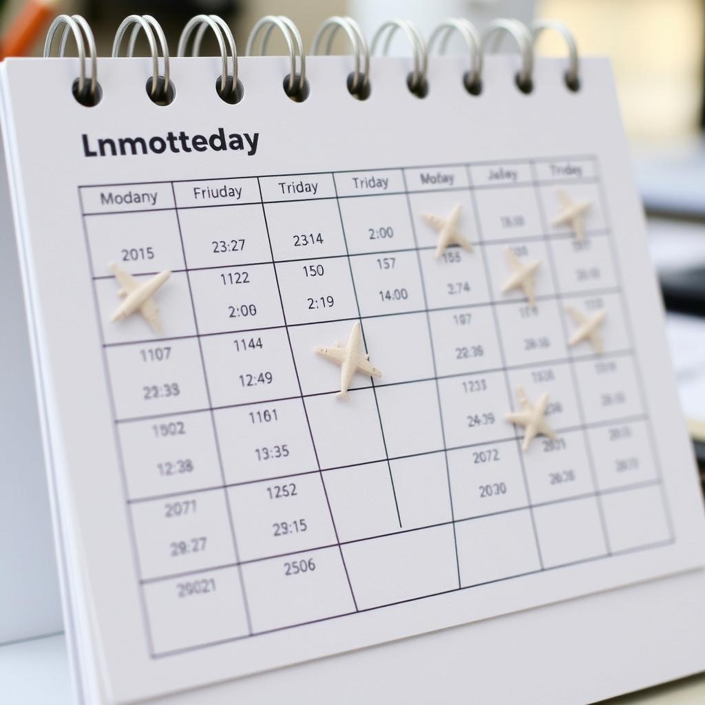 Calendar marked with multiple flight dates showing frequent travel Calendar marked with multiple flight dates showing frequent travel