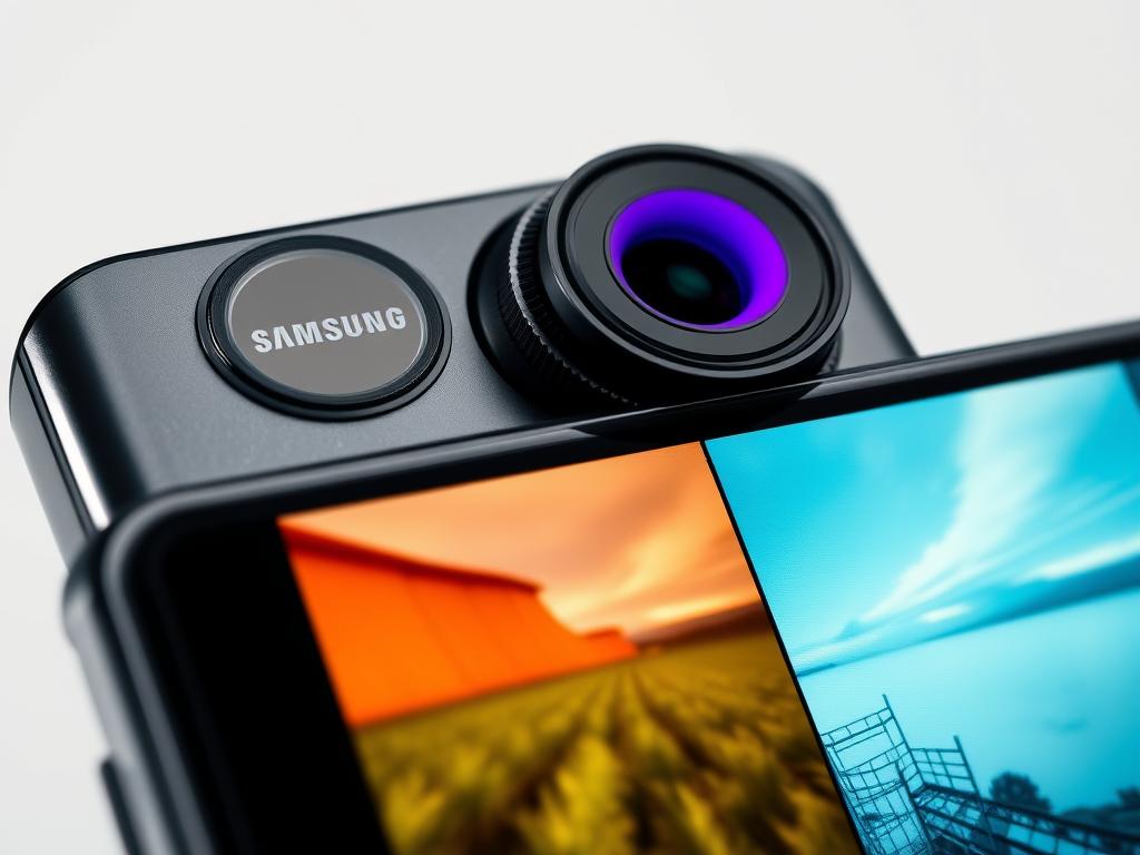 Close-up of the Samsung Galaxy Flip 7 camera system showing the dual lens setup and sample photos Close-up of the Samsung Galaxy Flip 7 camera system showing the dual lens setup and sample photos