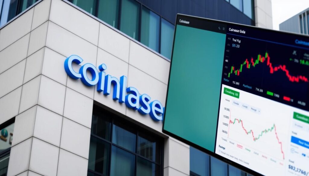 Coinbase Global headquarters and trading platform interface Coinbase Global headquarters and trading platform interface