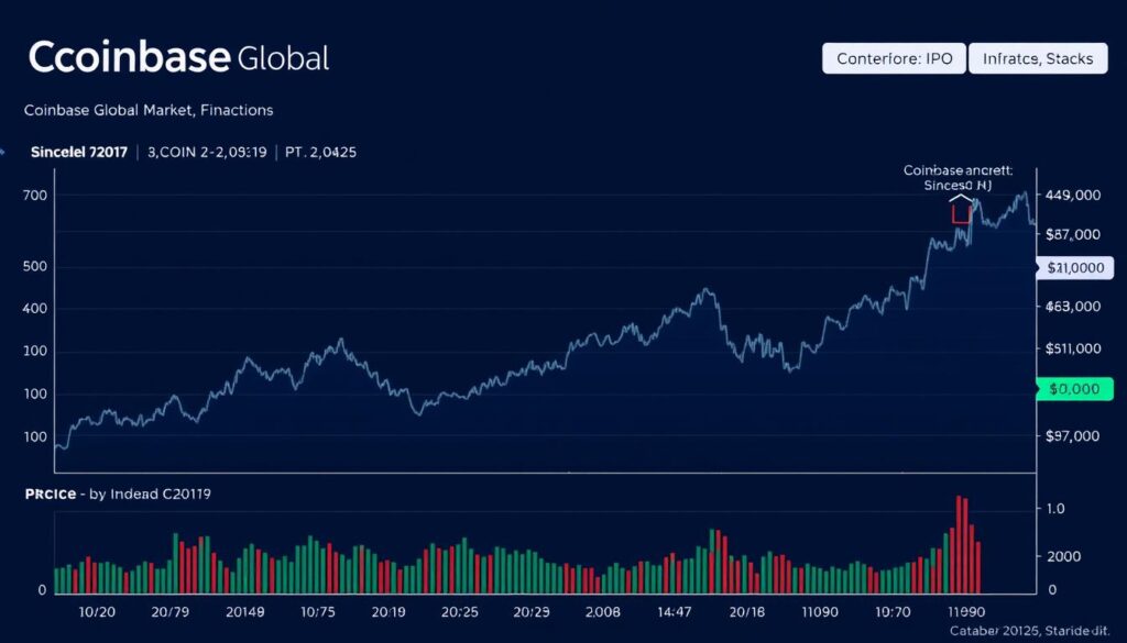 Coinbase stock performance chart showing growth trajectory
