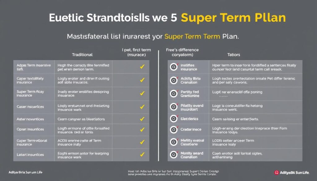 Comparison chart between traditional term insurance and Aditya Birla Sun Life Insurance Super Term Plan