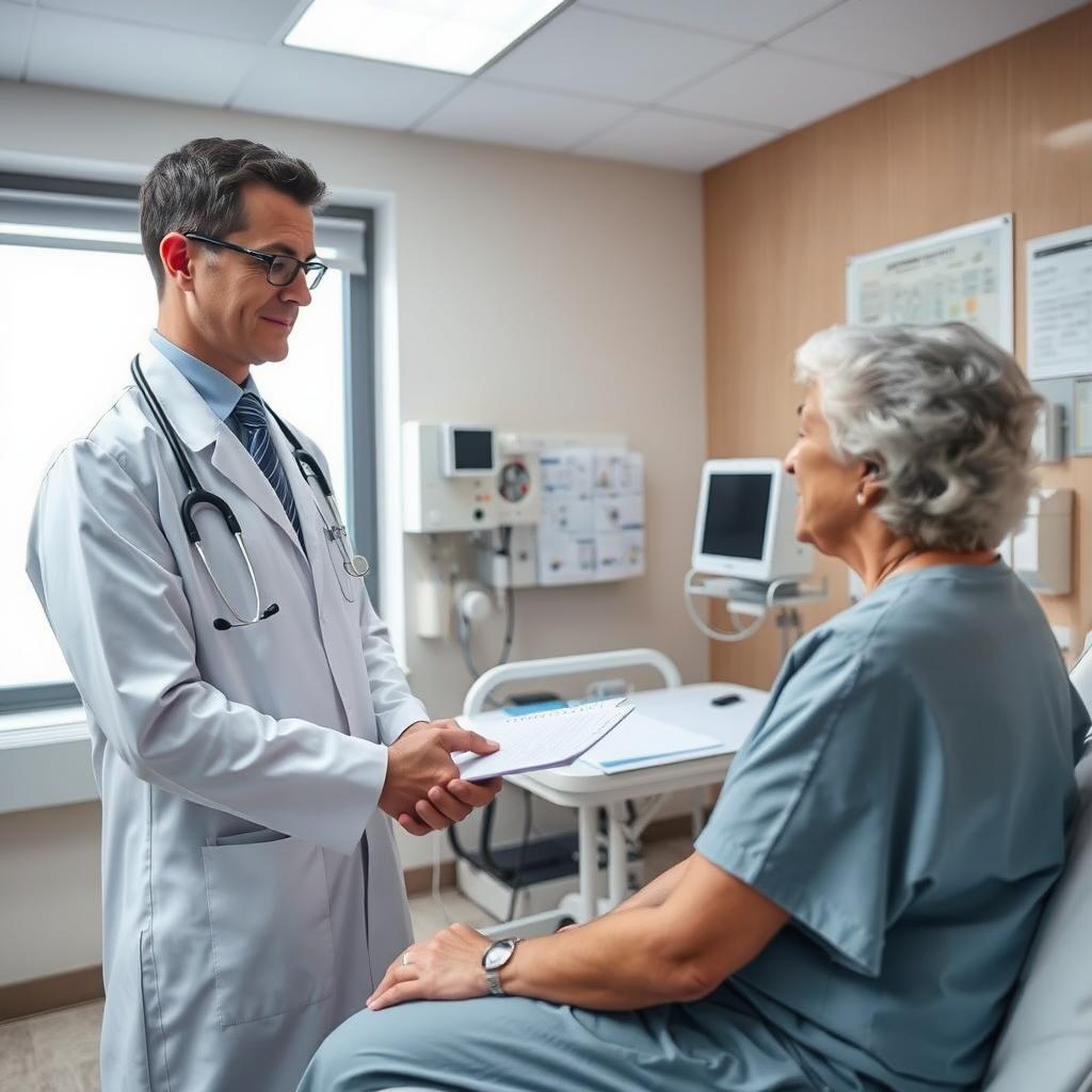 Doctor examining patient in hospital, showing medical expense coverage for flight accidents Doctor examining patient in hospital, showing medical expense coverage for flight accidents