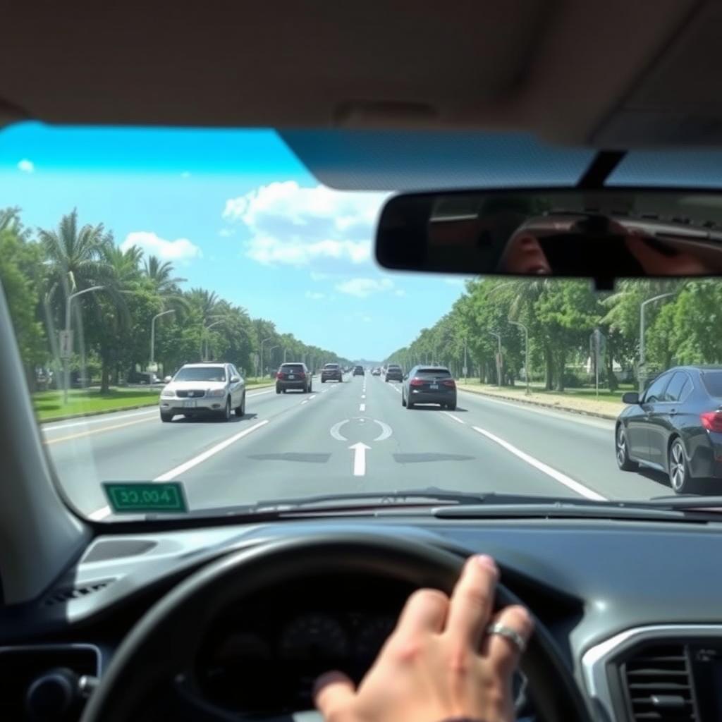 Driver maintaining safe following distance in traffic Driver maintaining safe following distance in traffic