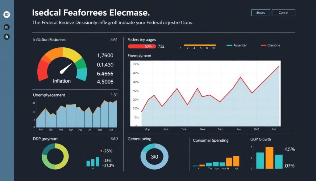 Economic indicators dashboard showing factors influencing Federal Reserve interest rates Economic indicators dashboard showing factors influencing Federal Reserve interest rates