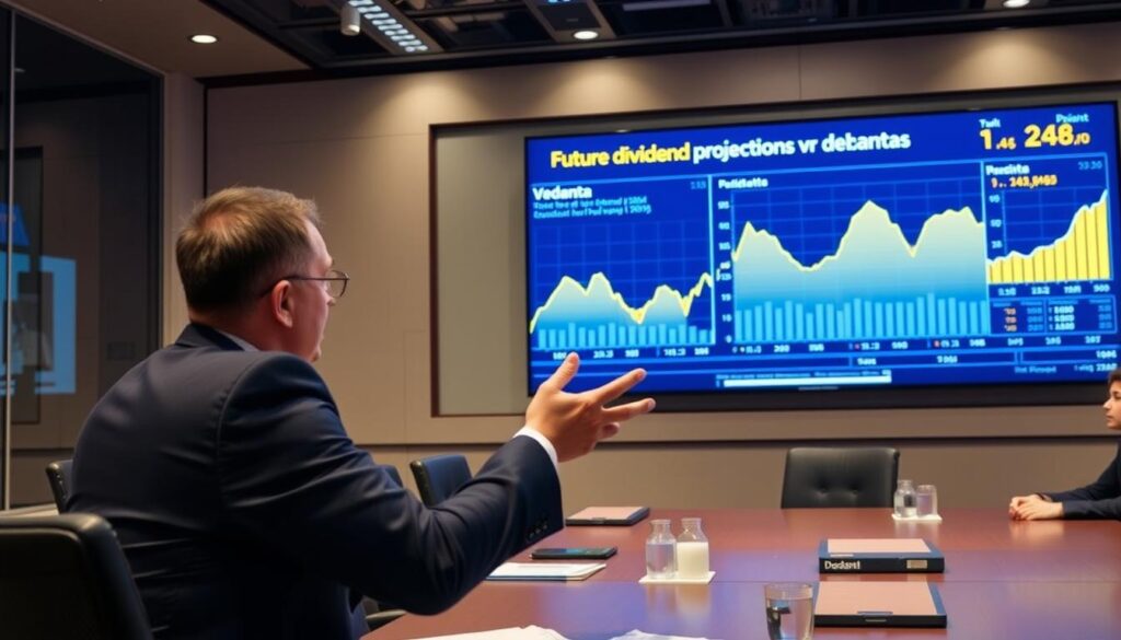 Financial analyst presenting future dividend projections for Vedanta Financial analyst presenting future dividend projections for Vedanta
