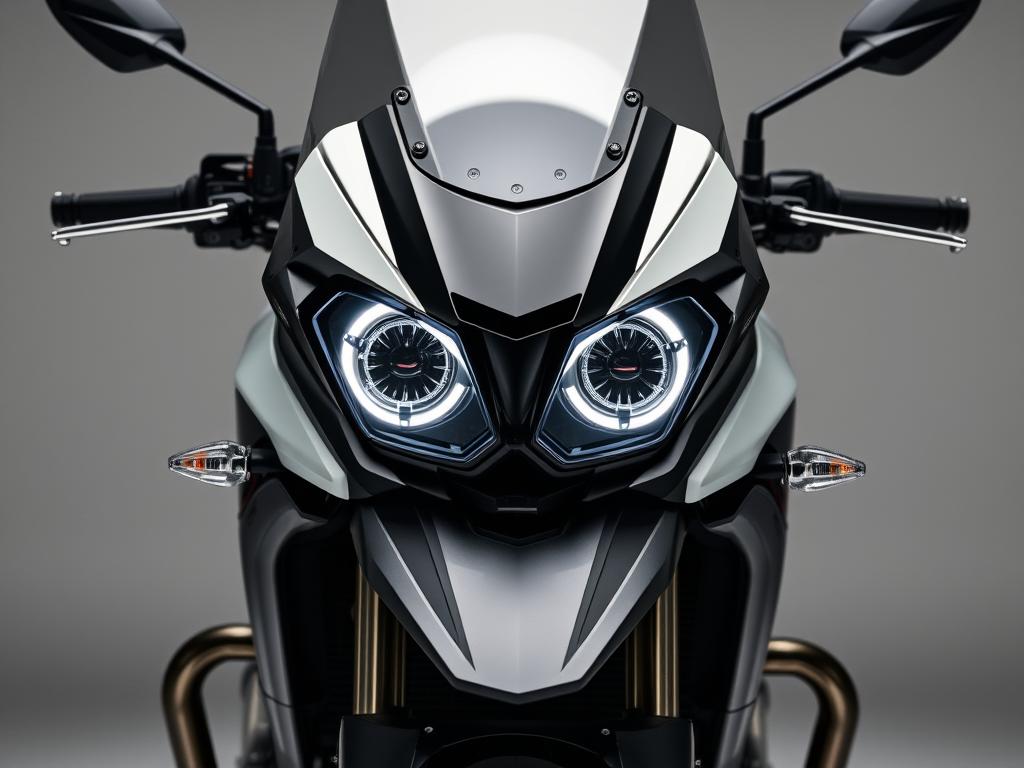 Front view of 2025 Honda XL750 Transalp showing the dual LED headlights and tall windscreen Front view of 2025 Honda XL750 Transalp showing the dual LED headlights and tall windscreen