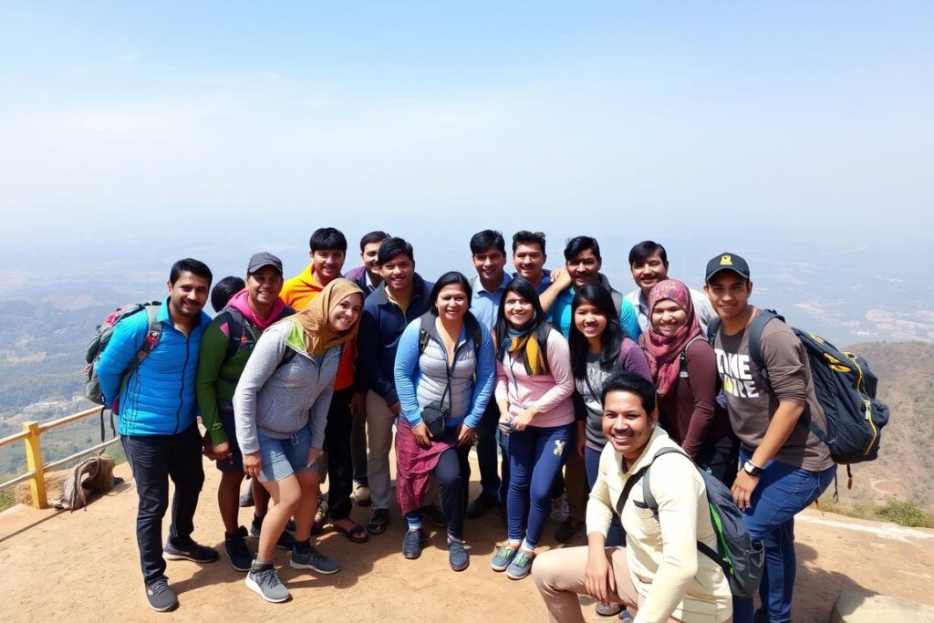 Group of happy trekkers at the top of Shivneri Fort Group of happy trekkers at the top of Shivneri Fort