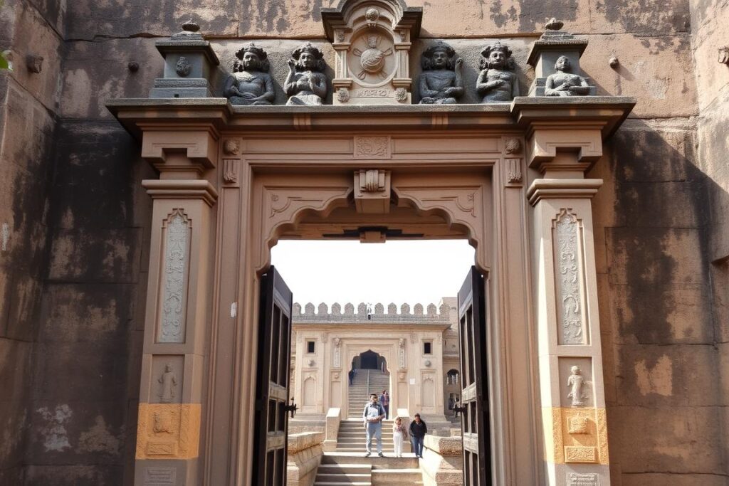 Historic entrance gate of Shivneri Fort with ancient architecture Historic entrance gate of Shivneri Fort with ancient architecture