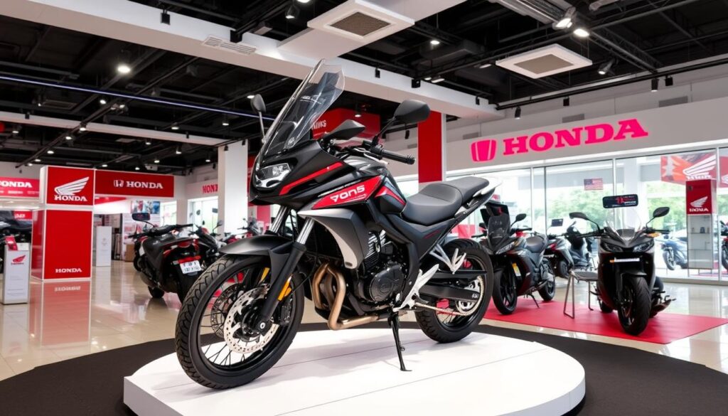 Honda BigWing dealership showroom with the 2025 XL750 Transalp on display Honda BigWing dealership showroom with the 2025 XL750 Transalp on display