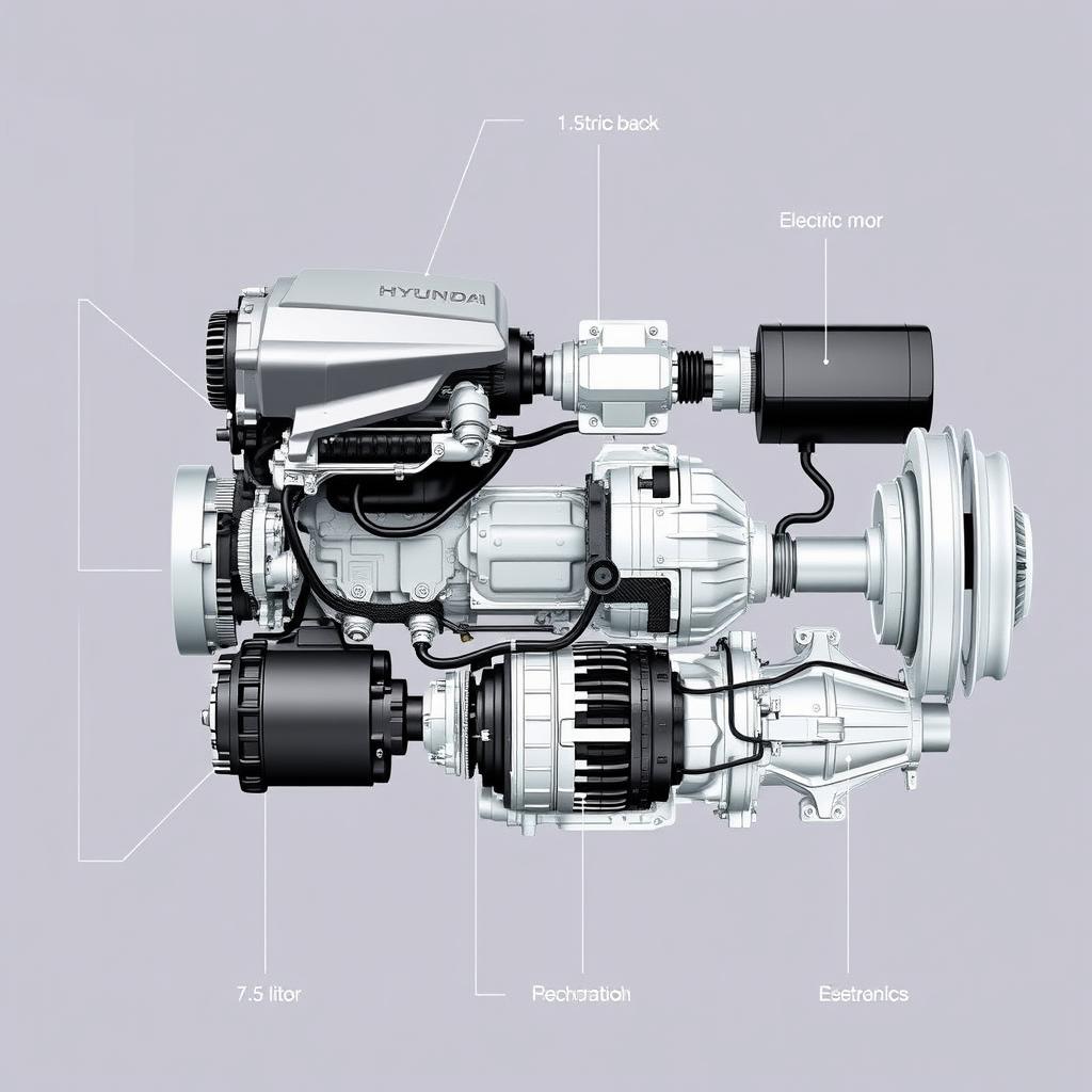Hyundai Ni1i hybrid powertrain system with electric motor and battery components Hyundai Ni1i hybrid powertrain system with electric motor and battery components