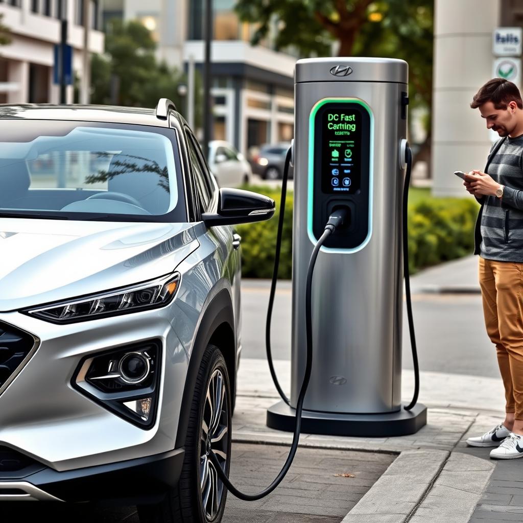 Hyundai Venue Electric charging at a public charging station Hyundai Venue Electric charging at a public charging station