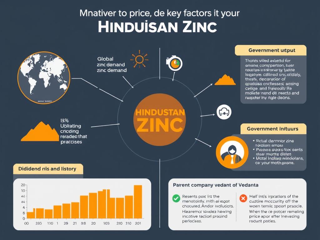Infographic showing key factors affecting Hindustan Zinc share price including zinc market demand and government policies