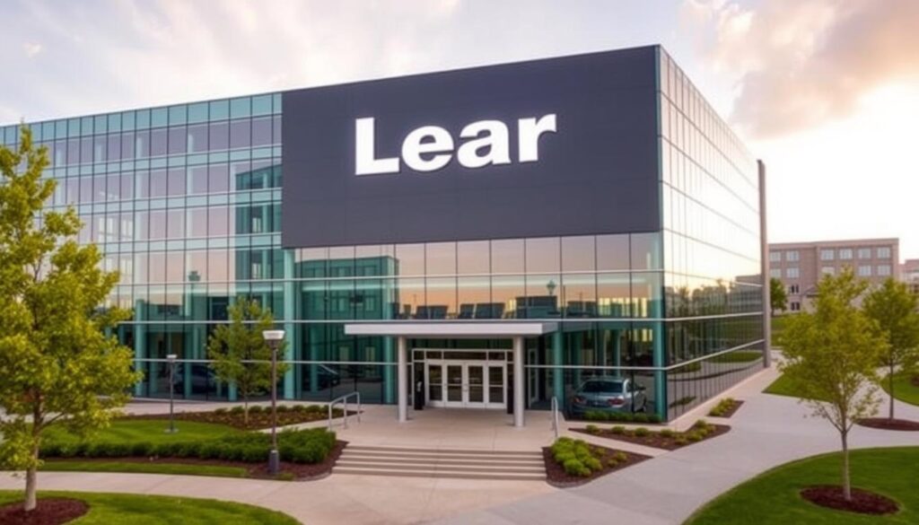Lear Corporation headquarters with company logo prominently displayed Lear Corporation headquarters with company logo prominently displayed