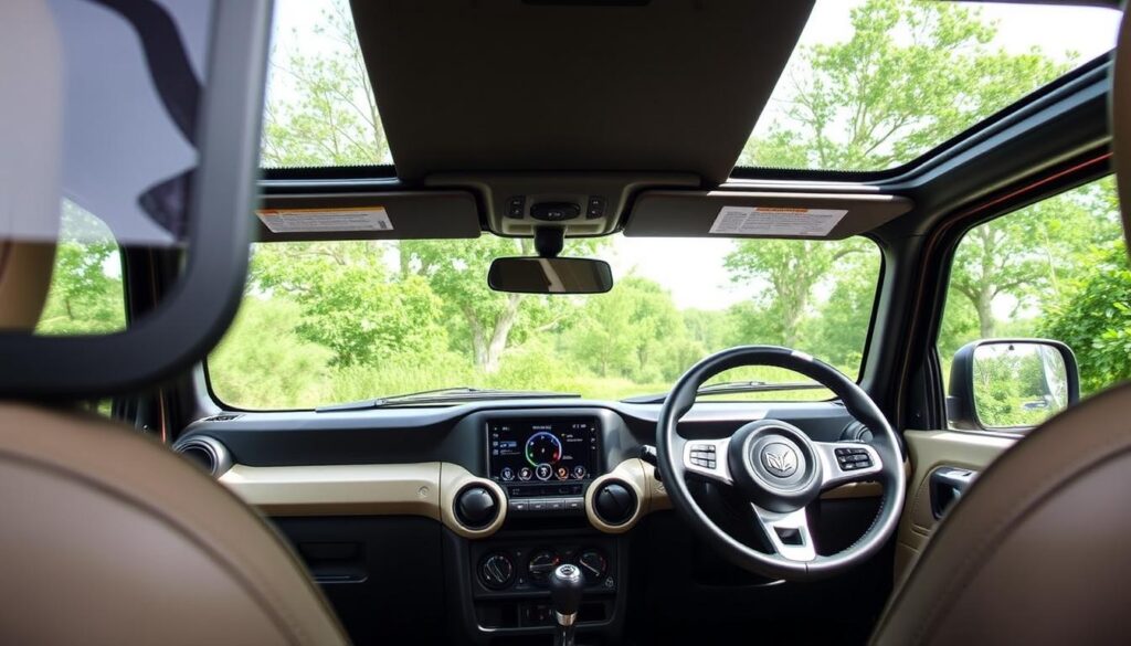 Mahindra Thar 3-Door Facelift interior showing new dashboard layout and infotainment system Mahindra Thar 3-Door Facelift interior showing new dashboard layout and infotainment system