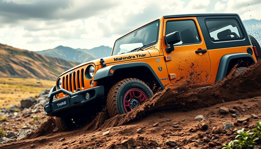 Mahindra Thar 3-Door Facelift off-road action shot showing capability Mahindra Thar 3-Door Facelift off-road action shot showing capability