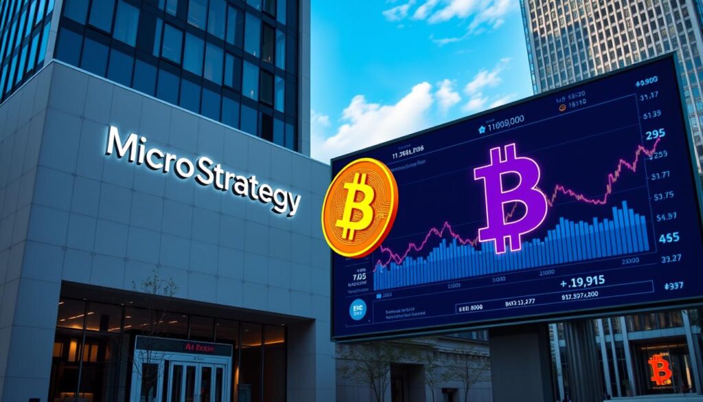 MicroStrategy corporate headquarters with Bitcoin visualization MicroStrategy corporate headquarters with Bitcoin visualization