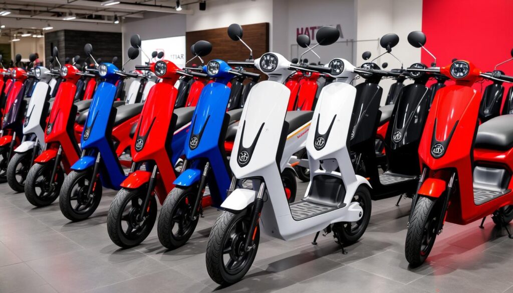 Multiple Vida VX2 electric scooters in different color options Multiple Vida VX2 electric scooters in different color options