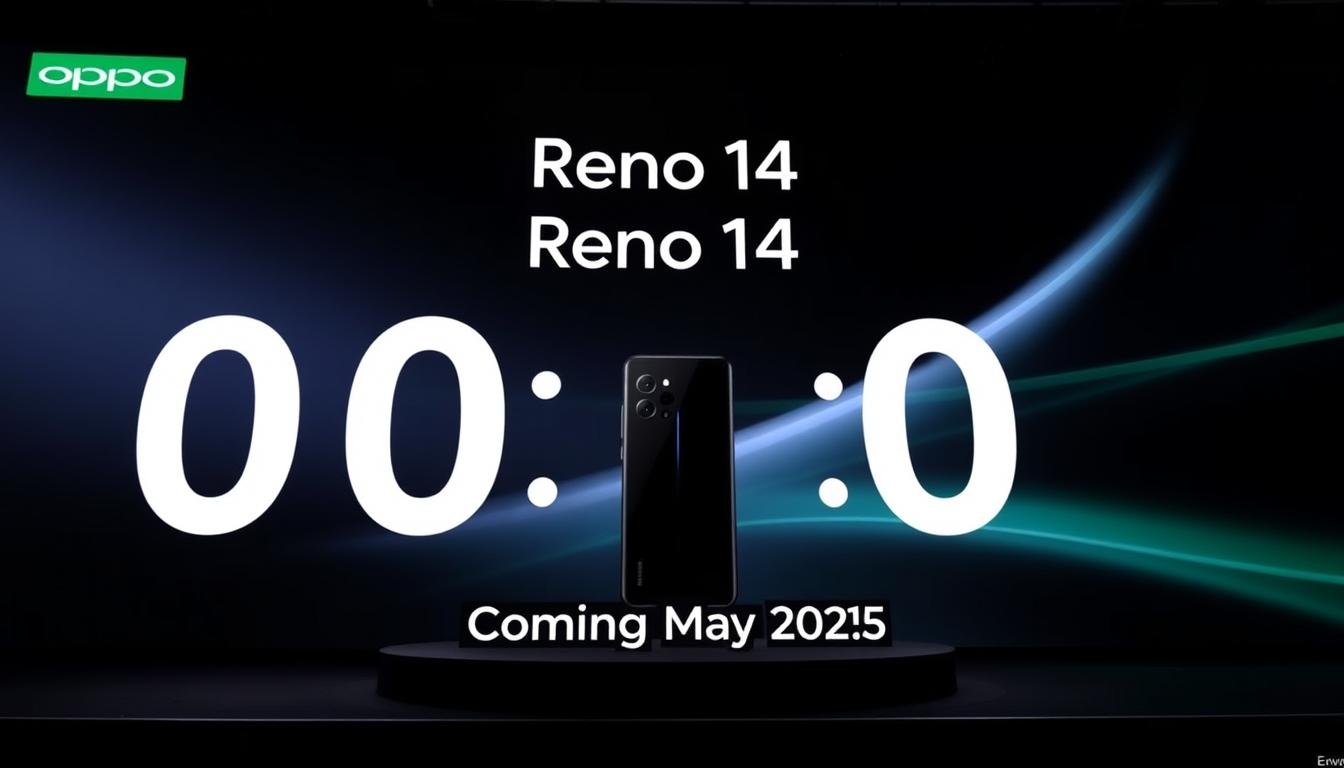 OPPO Reno 14 5G launch event countdown showing May 2025 release date in India