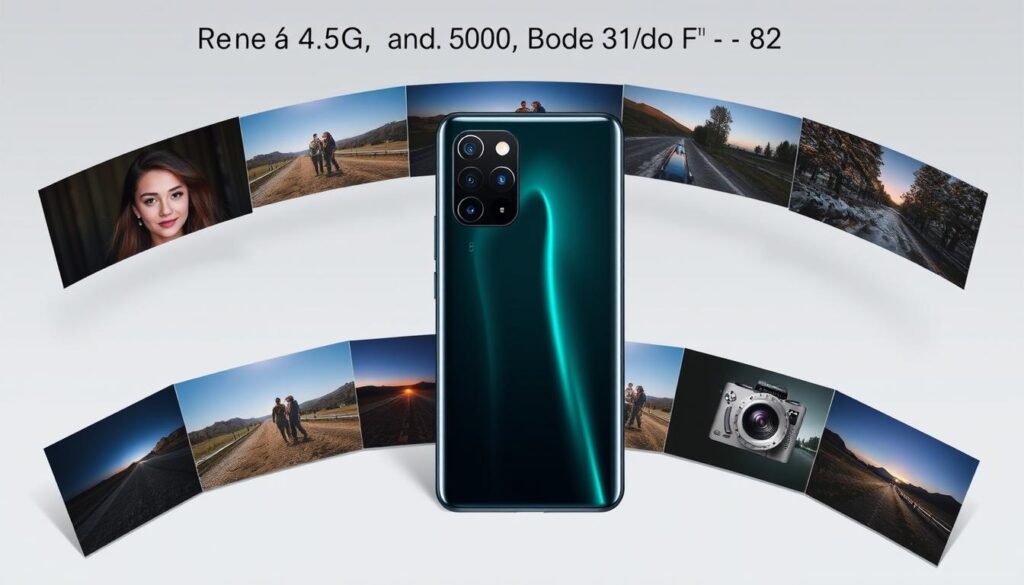 OPPO Reno 14 5G triple camera setup with sample photos showcasing image quality