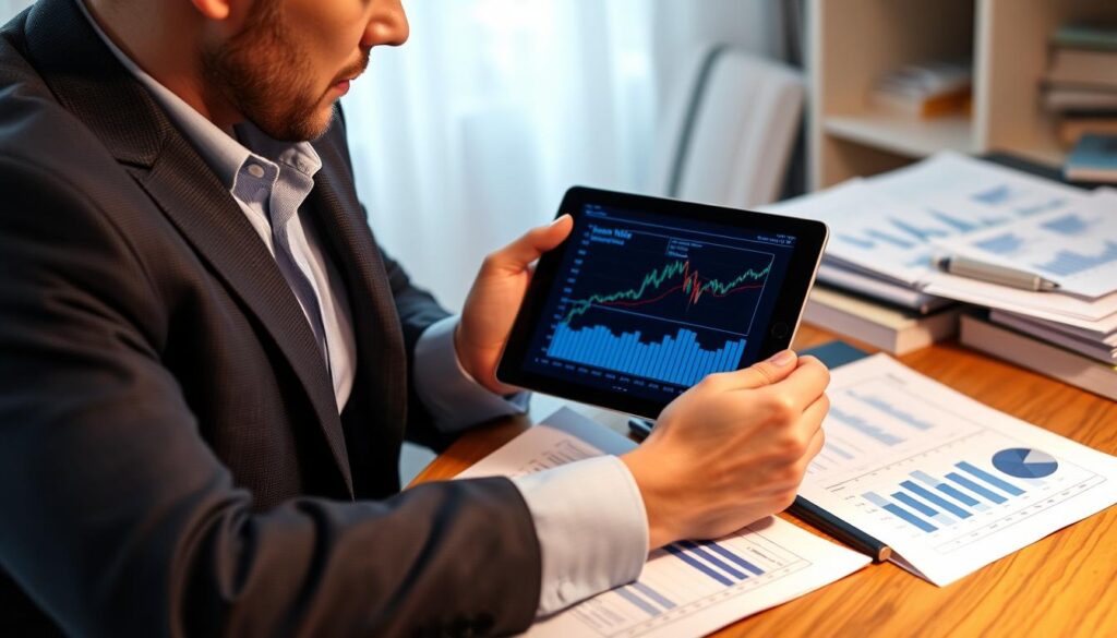 Person reviewing financial plan with Federal Reserve interest rates chart Person reviewing financial plan with Federal Reserve interest rates chart