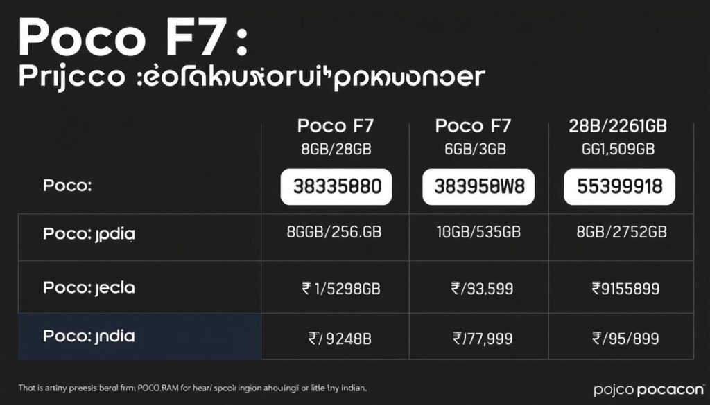 Poco F7 price comparison showing different variants and their pricing Poco F7 price comparison showing different variants and their pricing