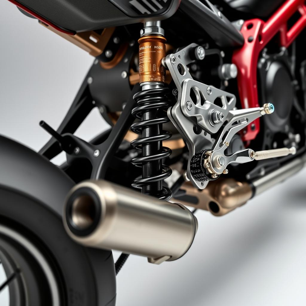 Rear suspension of Triumph Speed T4 showing the monoshock setup Rear suspension of Triumph Speed T4 showing the monoshock setup
