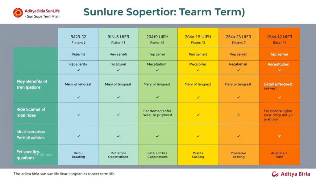 Rider benefits comparison chart for Aditya Birla Sun Life Insurance Super Term Plan
