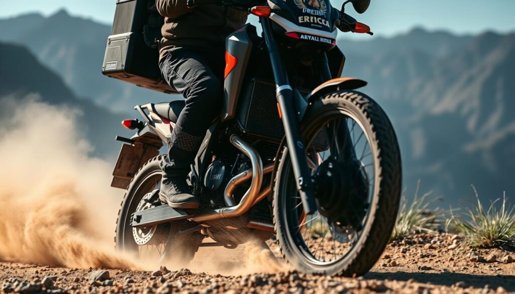 Rider on Royal Enfield Himalayan Raid 450cc on challenging terrain Rider on Royal Enfield Himalayan Raid 450cc on challenging terrain