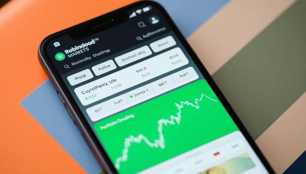 Robinhood Markets mobile app showing cryptocurrency trading Robinhood Markets mobile app showing cryptocurrency trading