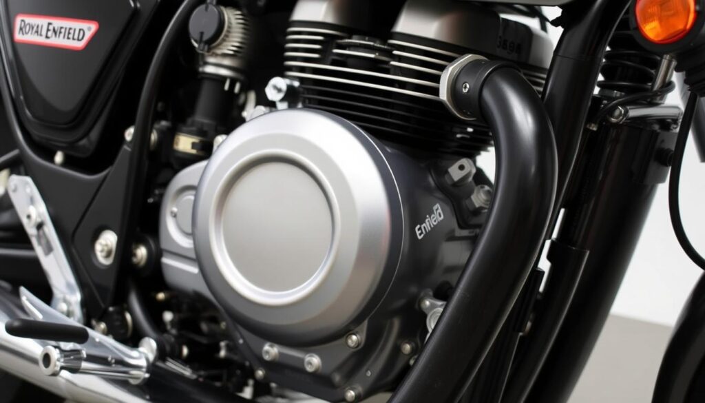 Royal Enfield Bullet 350 engine highlighting the J-series 349cc single-cylinder motor Royal Enfield Bullet 350 engine highlighting the J-series 349cc single-cylinder motor