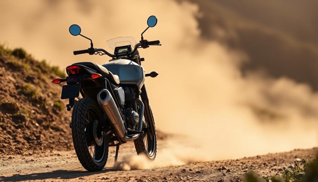 Royal Enfield Himalayan Raid 450cc side profile showing rally features Royal Enfield Himalayan Raid 450cc side profile showing rally features