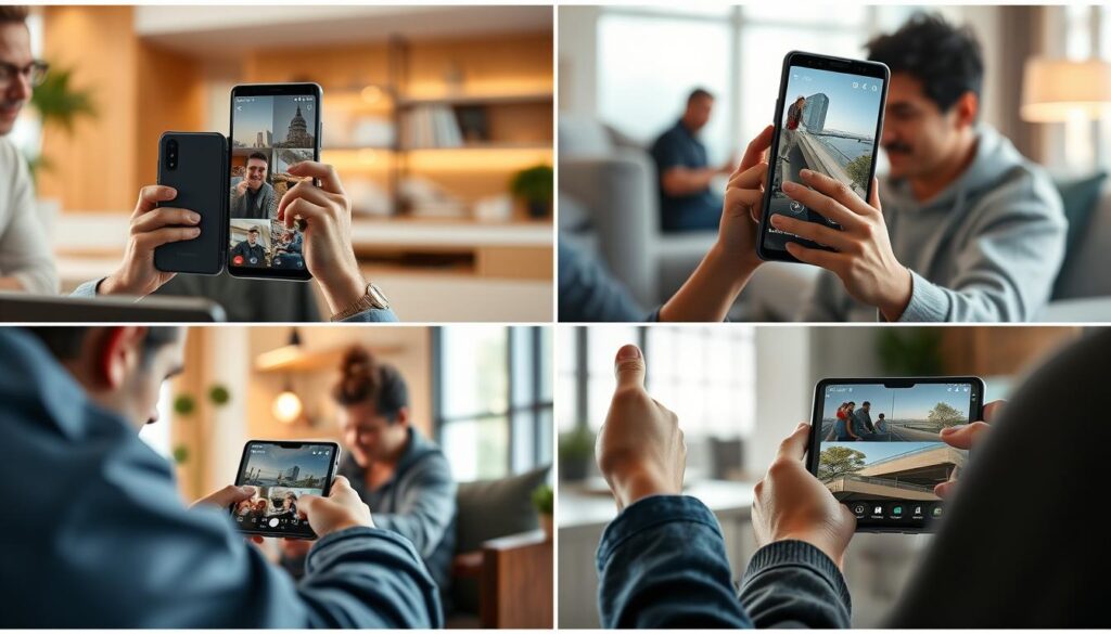 Samsung Galaxy Flip 7 being used in various scenarios showcasing its versatility and features Samsung Galaxy Flip 7 being used in various scenarios showcasing its versatility and features