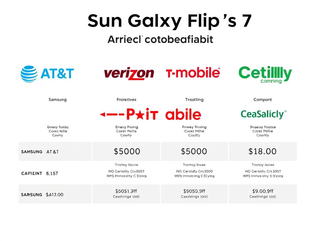 Samsung Galaxy Flip 7 carrier availability showing logos of major US carriers offering the device Samsung Galaxy Flip 7 carrier availability showing logos of major US carriers offering the device