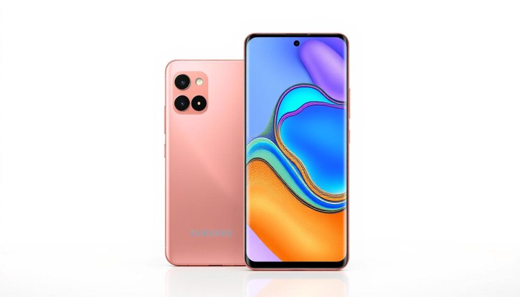 Samsung Galaxy S25+ in rose gold color showing its display and camera system Samsung Galaxy S25+ in rose gold color showing its display and camera system