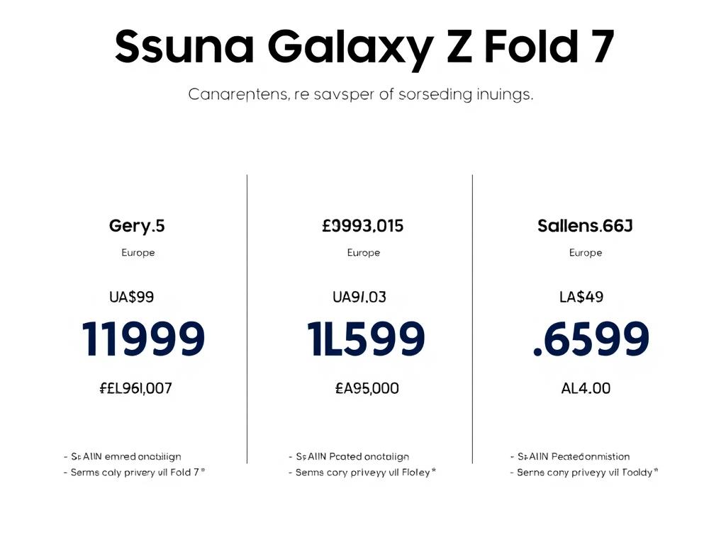Samsung Galaxy Z Fold 7 pricing chart showing regional price differences Samsung Galaxy Z Fold 7 pricing chart showing regional price differences