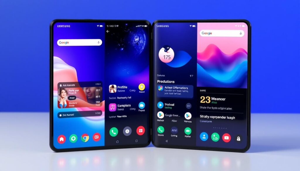 Samsung Galaxy Z Fold 7 showing split-screen multitasking with multiple apps Samsung Galaxy Z Fold 7 showing split-screen multitasking with multiple apps